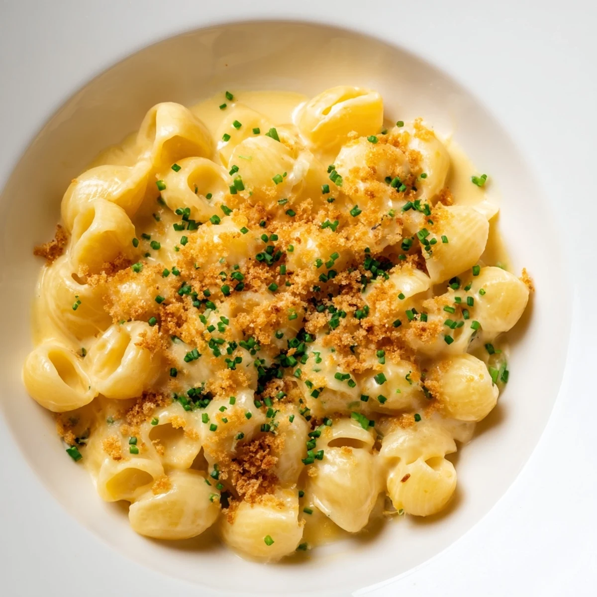 Golden Comfort Food: Creamy Stove-Top Mac and Cheese, bubbling and ready to serve, garnished with fresh chives.
