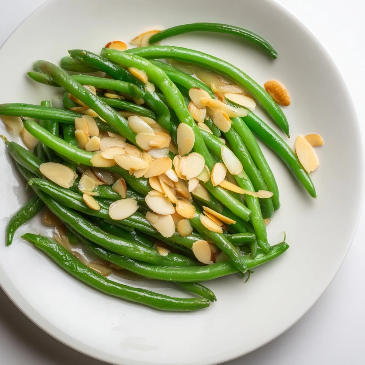 Tender, vibrant Sautéed Green Beans with Garlic and Almonds, a delightful vegetarian side.