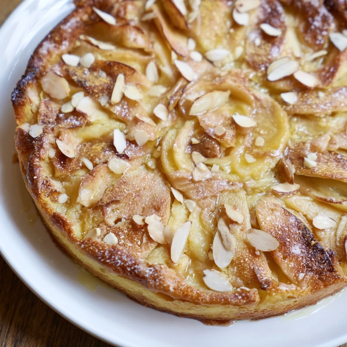 Golden Rustic Crustless Apple Pie, with tender baked apples in a creamy, cinnamon-infused custard.