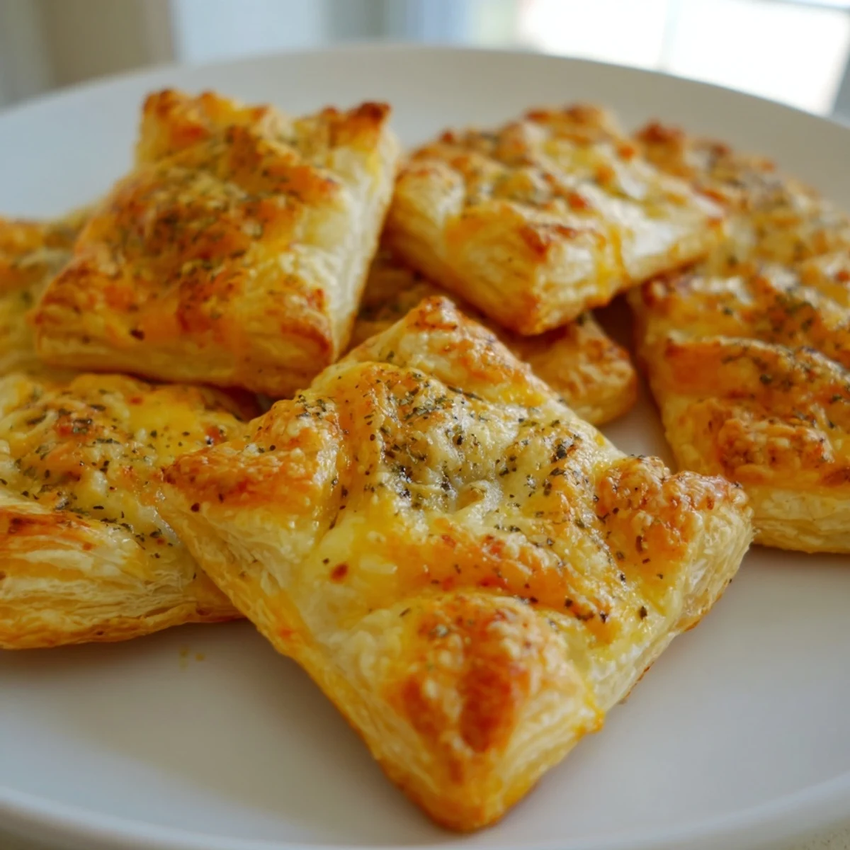 Golden, flaky Cheese and Spice Puff Pastry Bites, fresh from the oven, ready to enjoy as appetizers.