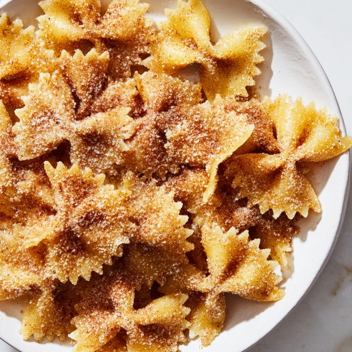 Close-up of freshly made Air Fryer Pasta Christmas Crack: crunchy, cinnamon-dusted bites perfect for sharing.