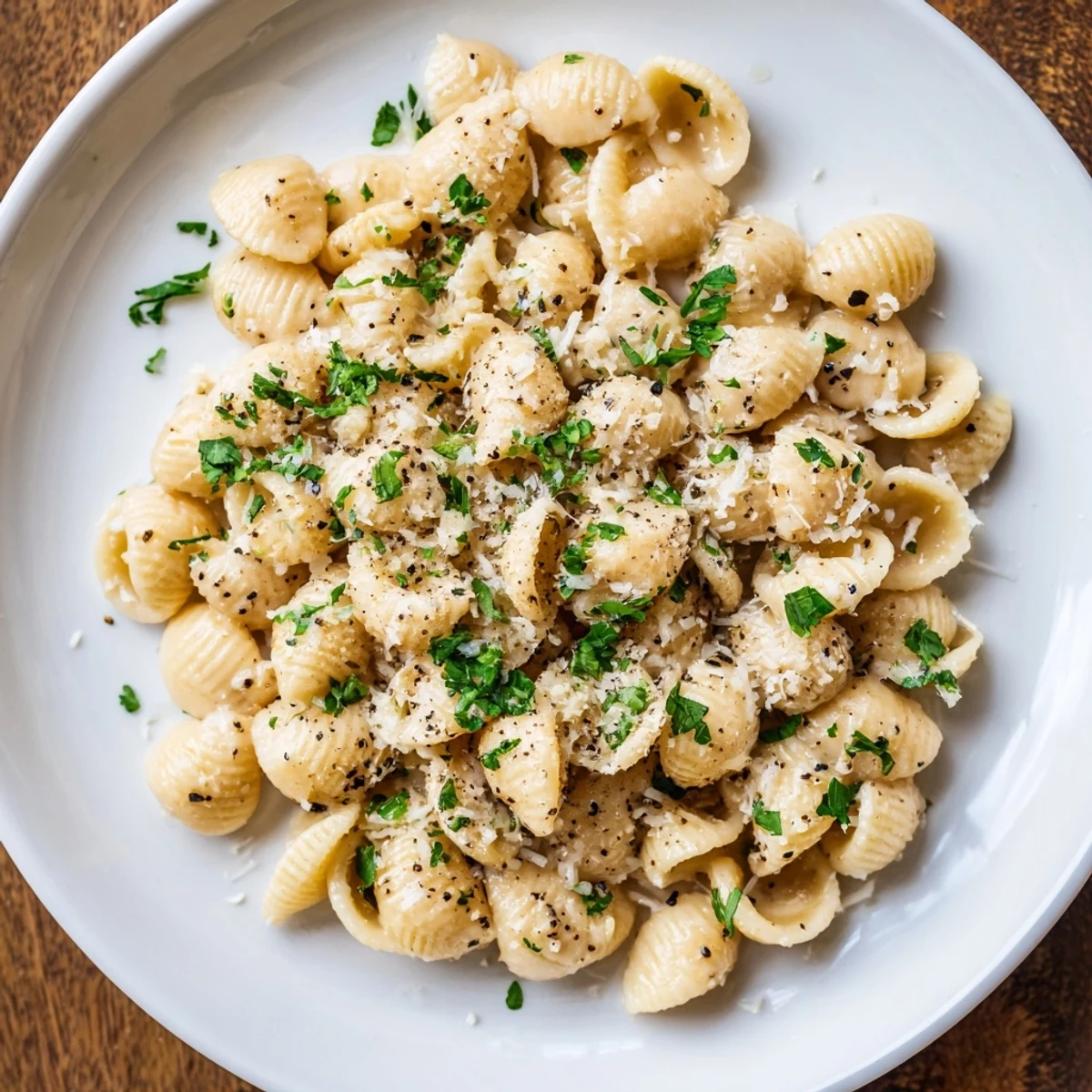 Steaming bowl of one-pot garlic butter ditalini, glistening with melted butter and sprinkled Parmesan.