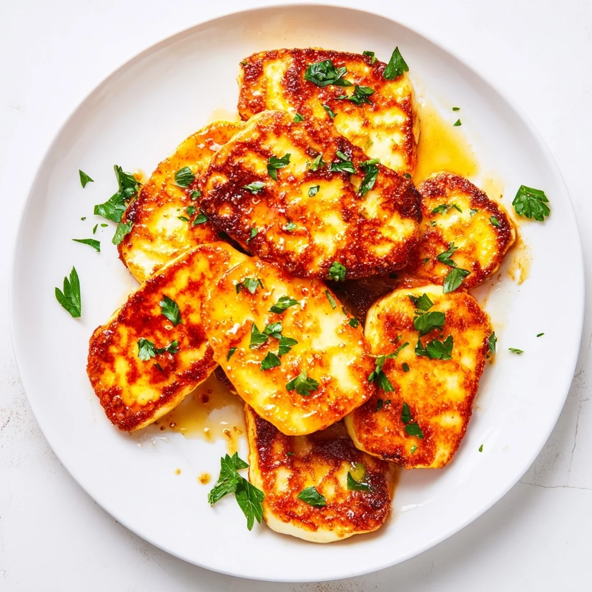 Golden-brown Hot Honey Halloumi, a delicious Mediterranean appetizer, ready to enjoy.