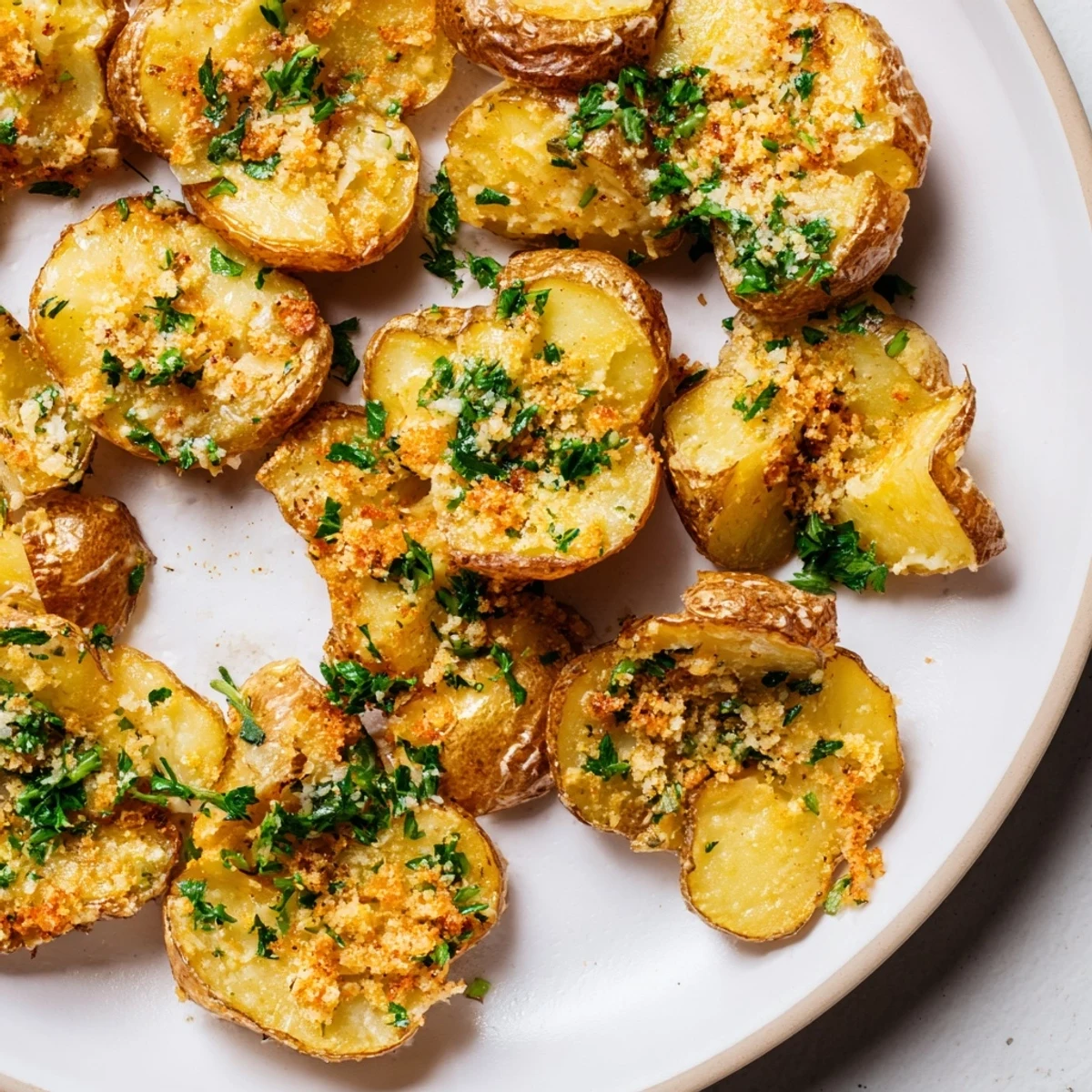 Golden, crispy garlic Parmesan potatoes, a delicious side dish baked until perfectly browned and fragrant.