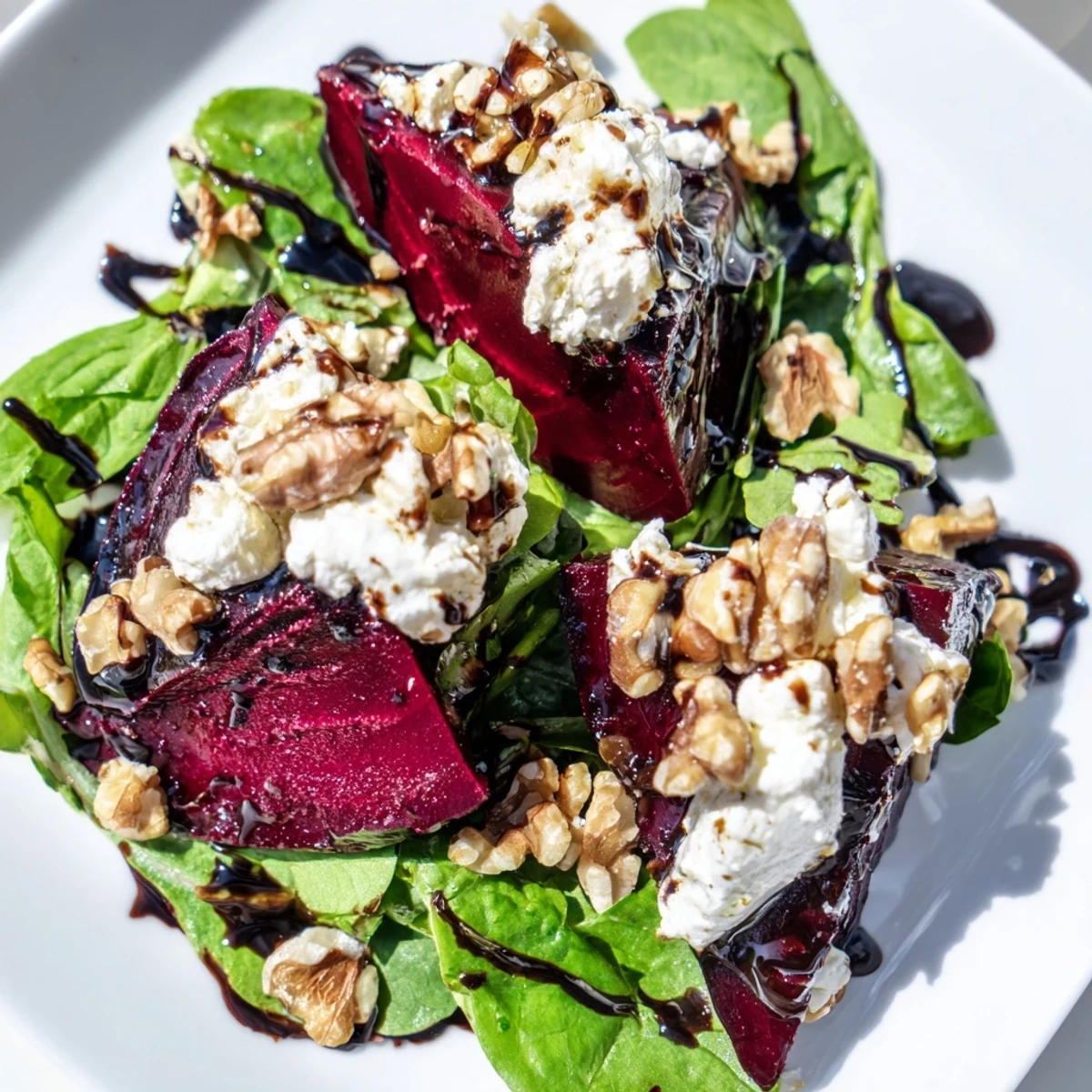 Vibrant Beet and Goat Cheese Salad, showing sweet beets, creamy cheese, and a tangy dressing.