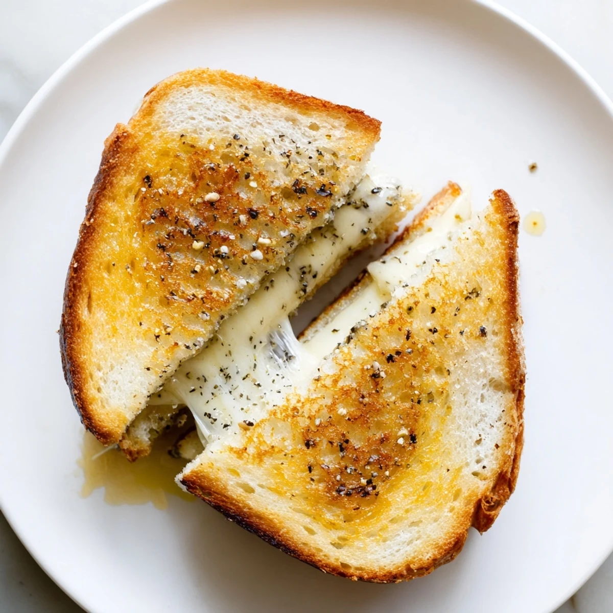Golden, melty Truffle Oil Grilled Cheese ready to be sliced, offering rich, buttery, and cheesy flavor profiles.