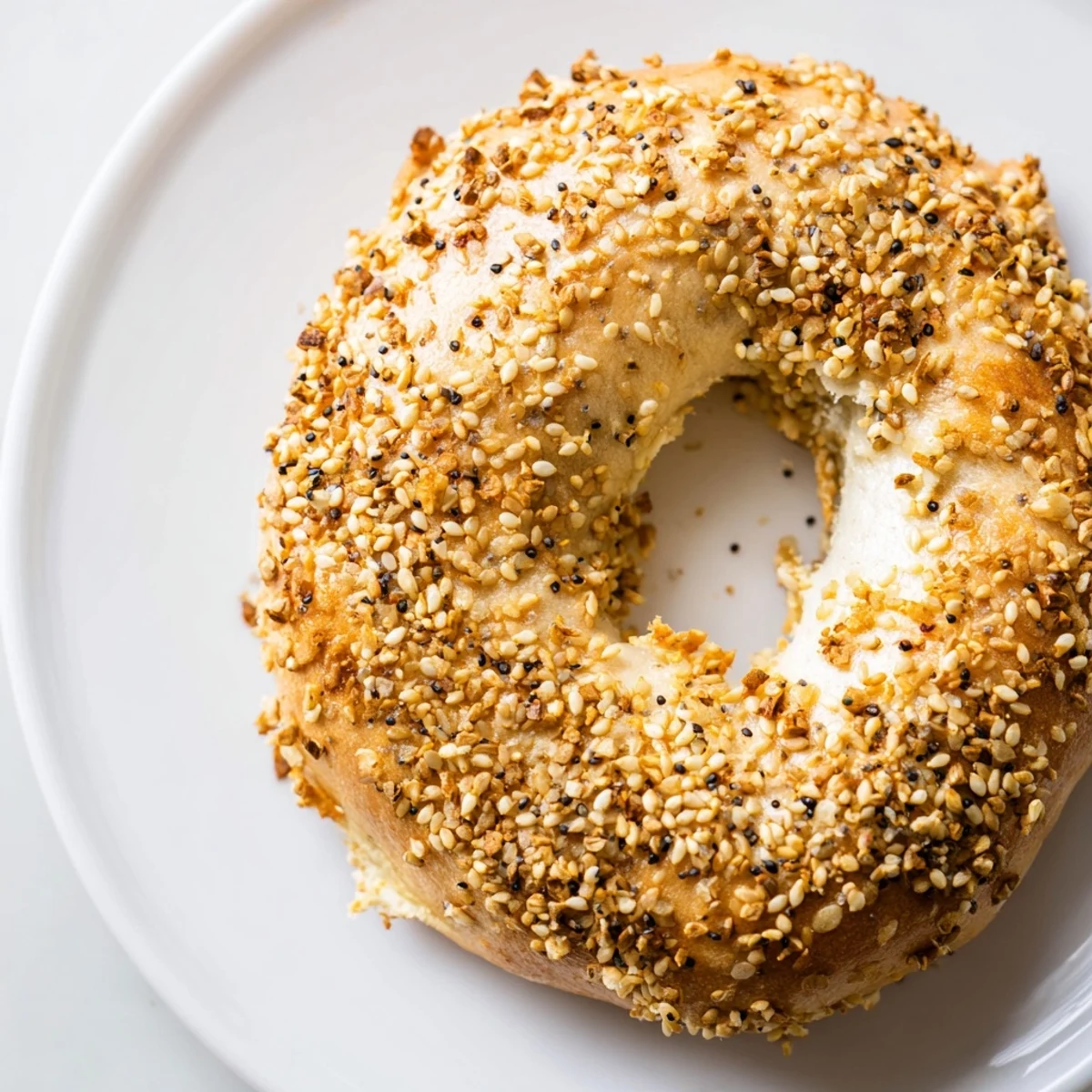 Homemade everything bagel yogurt bagels glistening from an egg wash and ready to satisfy a craving.