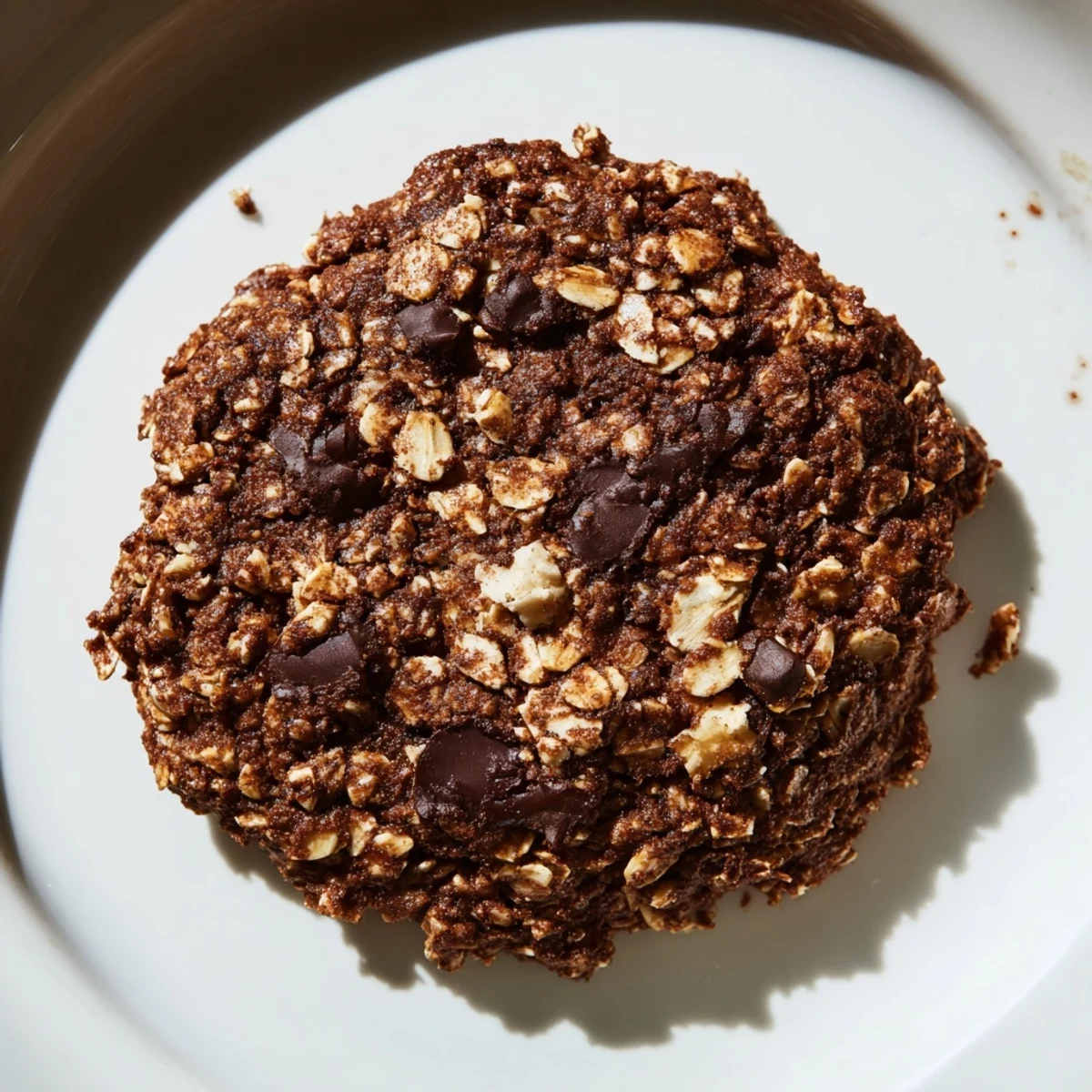 Close-up of a delightful Chocolate Oatmeal Breakfast Cookie with a hint of cinnamon enjoyed with coffee.