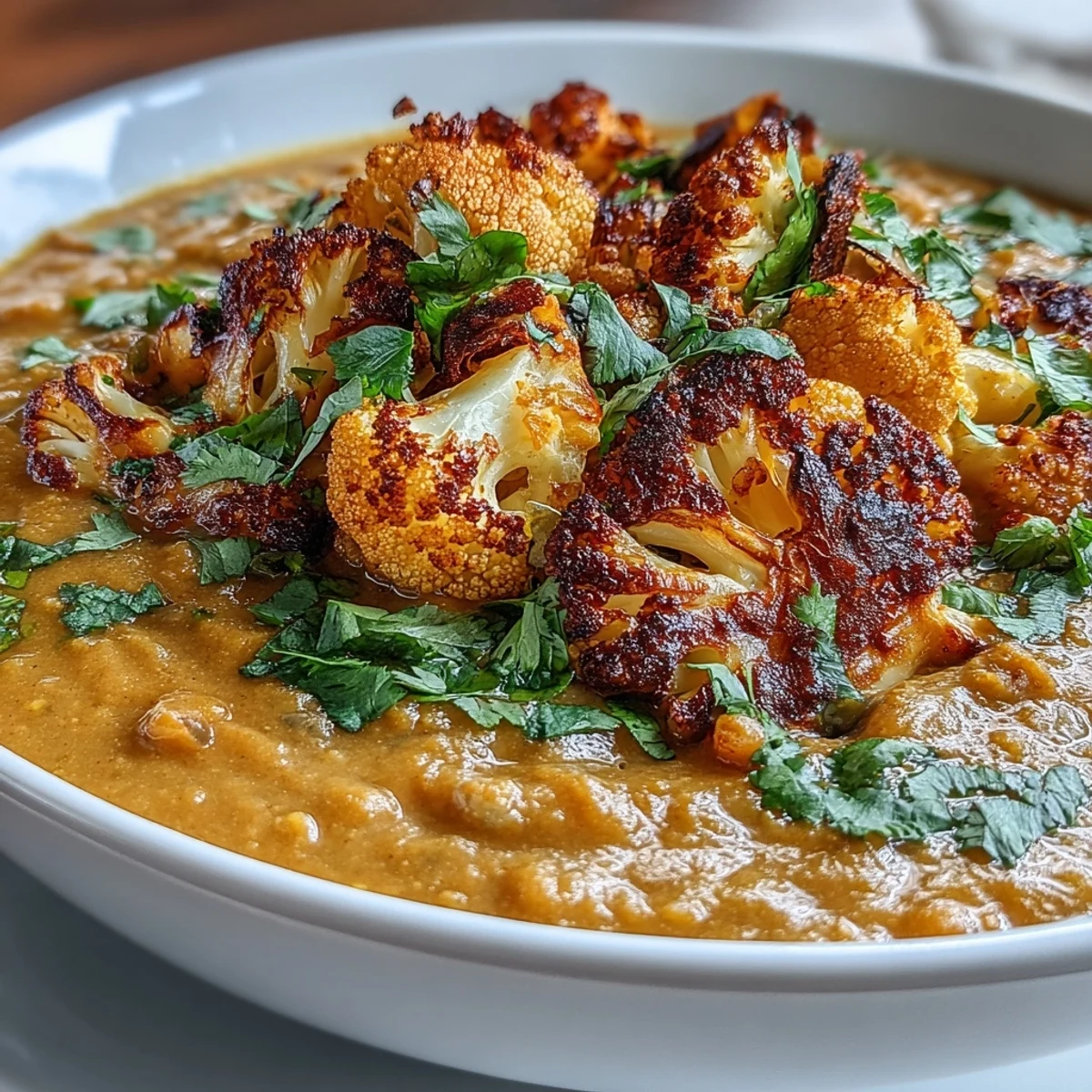 Hearty dhal with aromatic cumin-roasted cauliflower makes a delicious vegetarian dinner.