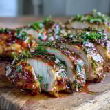 Freshly baked Oven Baked Chicken Breast served with roasted vegetables and a sprinkle of parsley.