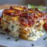 2. Rich and cheesy scalloped potatoes, featuring tender Yukon Gold slices baked in a velvety milk sauce with onions.  