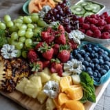Fresh fruit arranged with edible flowers creates a stunning, healthy centerpiece for any festive gathering.