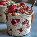 Vivid image of strawberry vanilla overnight oats in a jar, perfect for grab-and-go.