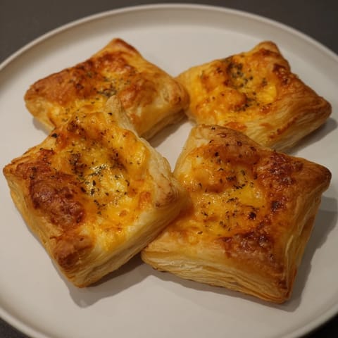 These savory Cheese and Spice Puff Pastry Bites feature a perfect golden crust, filled with spiced cheese.