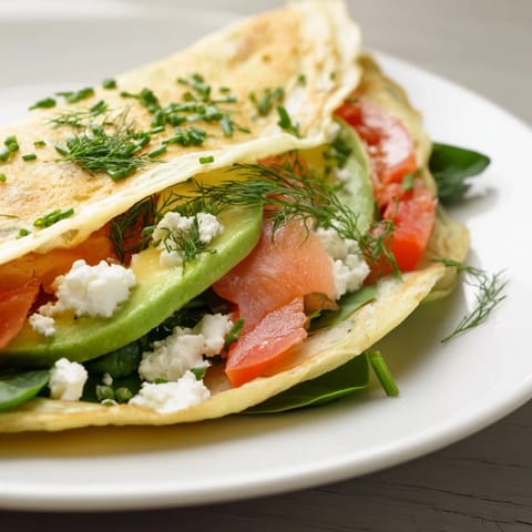 A freshly made Blender Egg Crepe Wrap shows off colorful fillings ready to be enjoyed as a light meal.