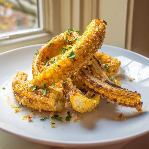 Freshly roasted Cheesy Corn Ribs, seasoned with smoky paprika and cumin, garnished with grated Parmesan and a bright squeeze of lime.