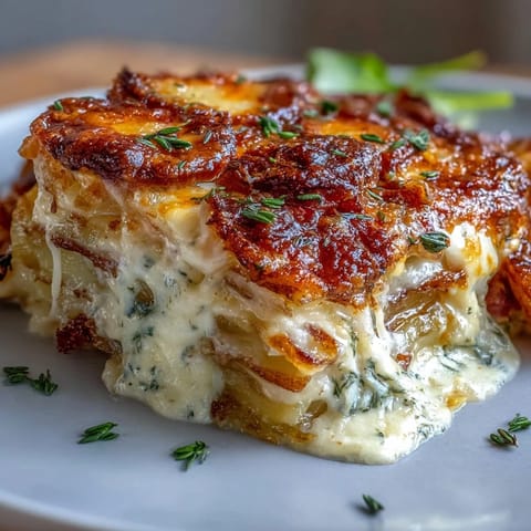 2. Rich and cheesy scalloped potatoes, featuring tender Yukon Gold slices baked in a velvety milk sauce with onions.  