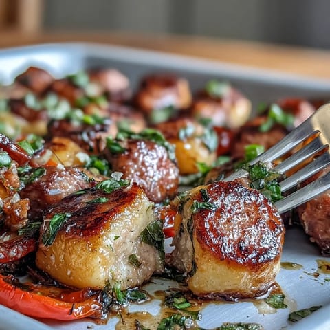 Sheet Pan Gnocchi with Sausage and Peppers, golden, with vibrant roasted veggies and cheese.