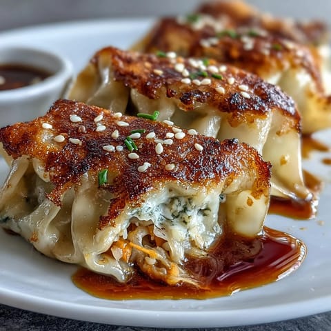 Golden pan-fried crispy cabbage dumplings ready for dipping, showcasing a satisfying crunch.