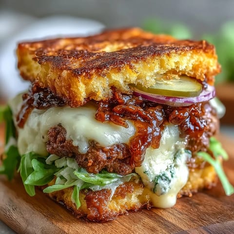 Close-up of juicy Memorial Day BBQ smash burger sliders with crispy edges and melting cheese.