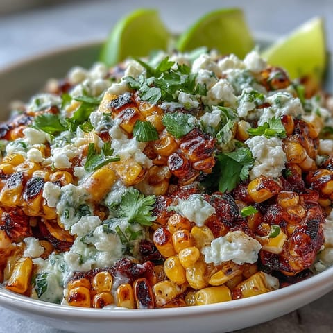 Creamy Mexican Street Corn Salad, featuring tangy lime dressing and fresh cilantro garnish.