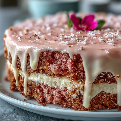 Bridal Shower Rosé Velvet Cake with elegant gold drip, perfect for celebrations.