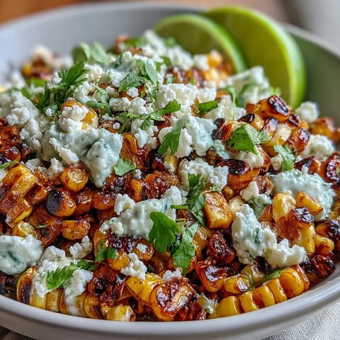 Vibrant Mexican Street Corn Salad with cotija cheese, charred kernels, and cilantro.