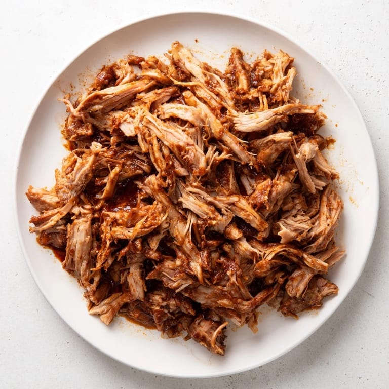 A close-up of delicious 5-Ingredient BBQ Pulled Pork, slow-cooked to perfection, perfect for a hearty meal.