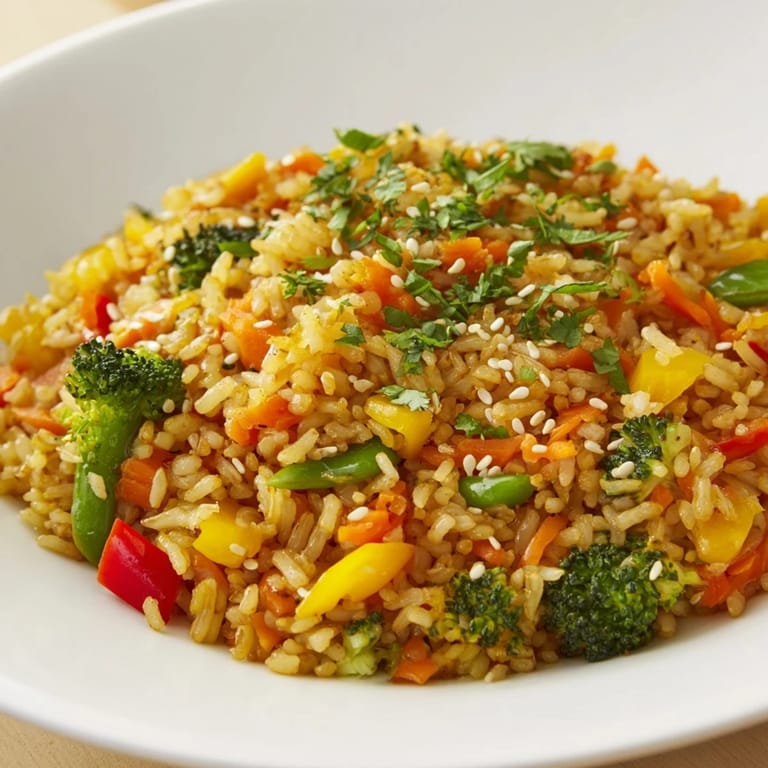 This picture showcases a delicious bowl of Crispy Vegetable Fried Rice, packed with fresh ingredients.