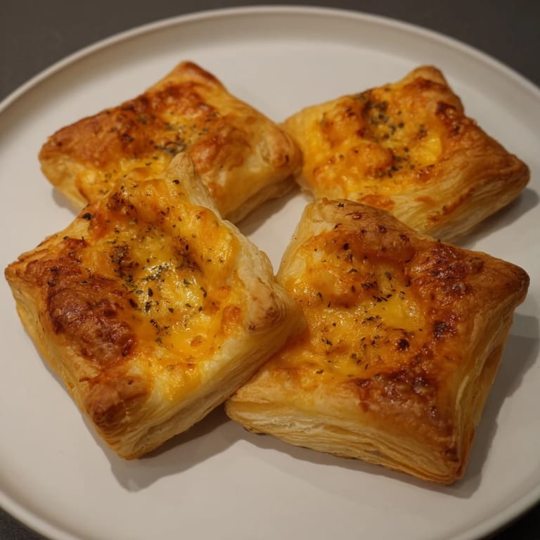 These savory Cheese and Spice Puff Pastry Bites feature a perfect golden crust, filled with spiced cheese.