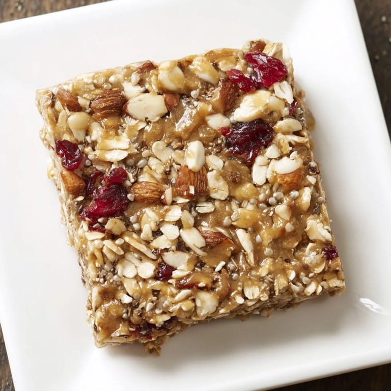 These chewy No-Bake Energy Bars, cut into squares, offer an easy, wholesome pick-me-up.
