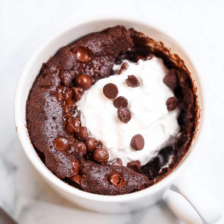 Microwave-made chocolate mug cake, a quick and easy single-serving chocolate indulgence.