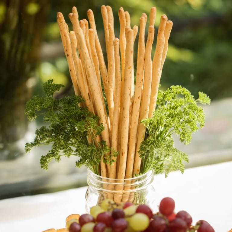 See this delightful The Vertical Forest: breadsticks, grapes, and parsley form a beautiful edible centerpiece.
