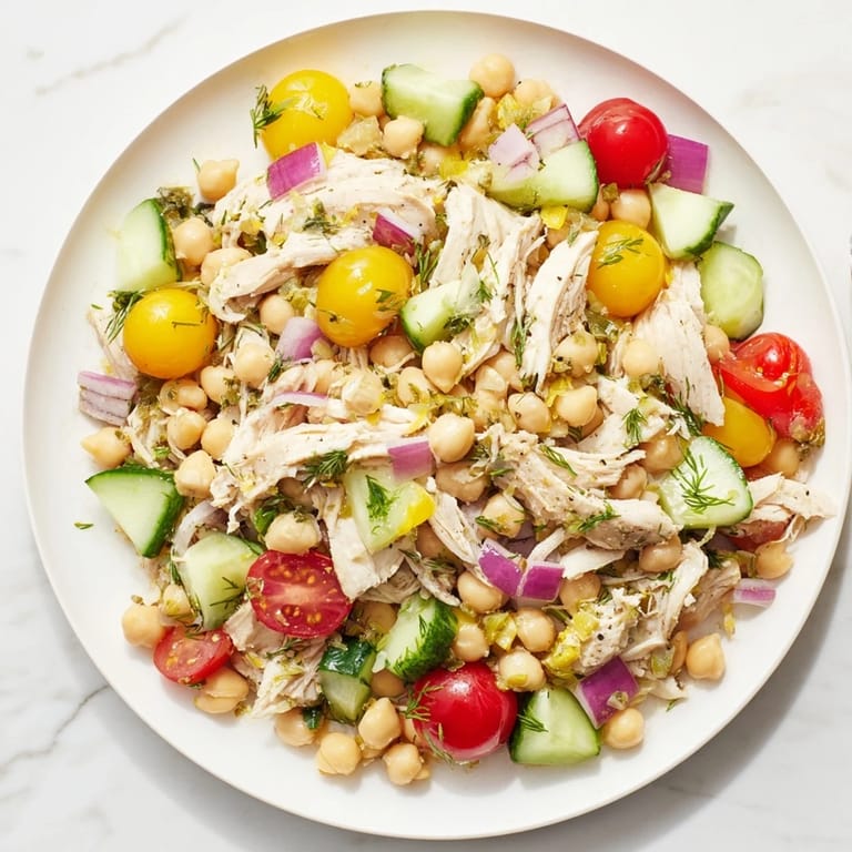 Imagine a refreshing, chilled Dense Bean Salad with Lemon-Dill Chicken, glistening with flavorful dressing.