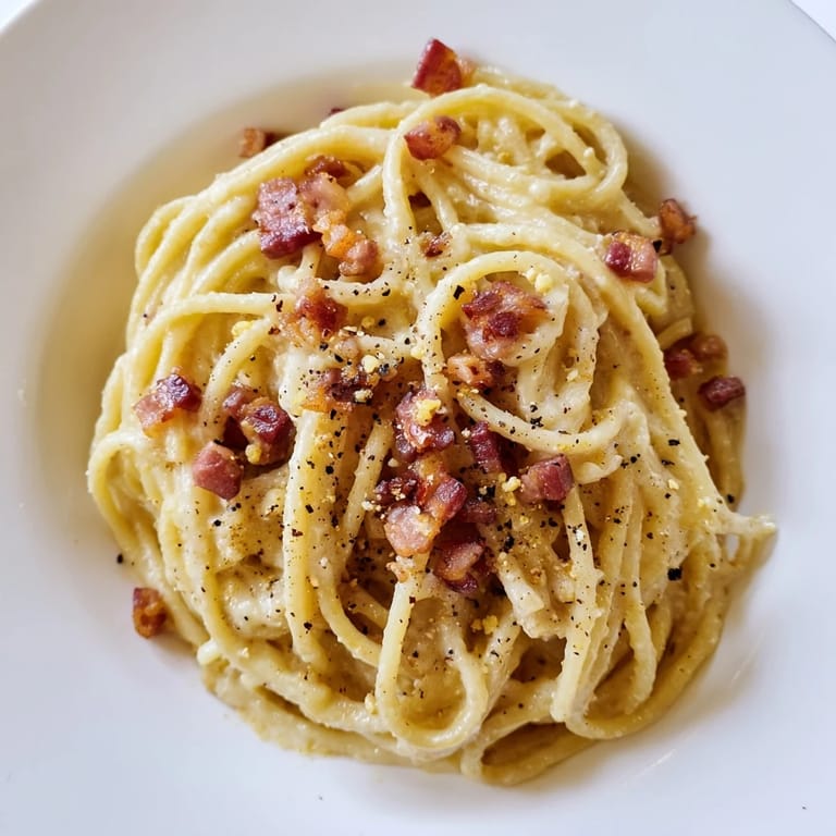 A bowl of Express Spaghetti Carbonara: a quick and easy Italian pasta dish, ready in 20 minutes.