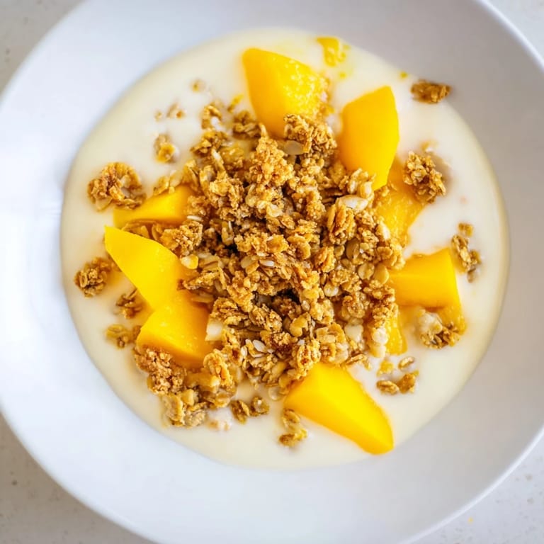 A vibrant close-up of Mango Blended Overnight Oats, displaying the luscious, blended mango and oat texture.