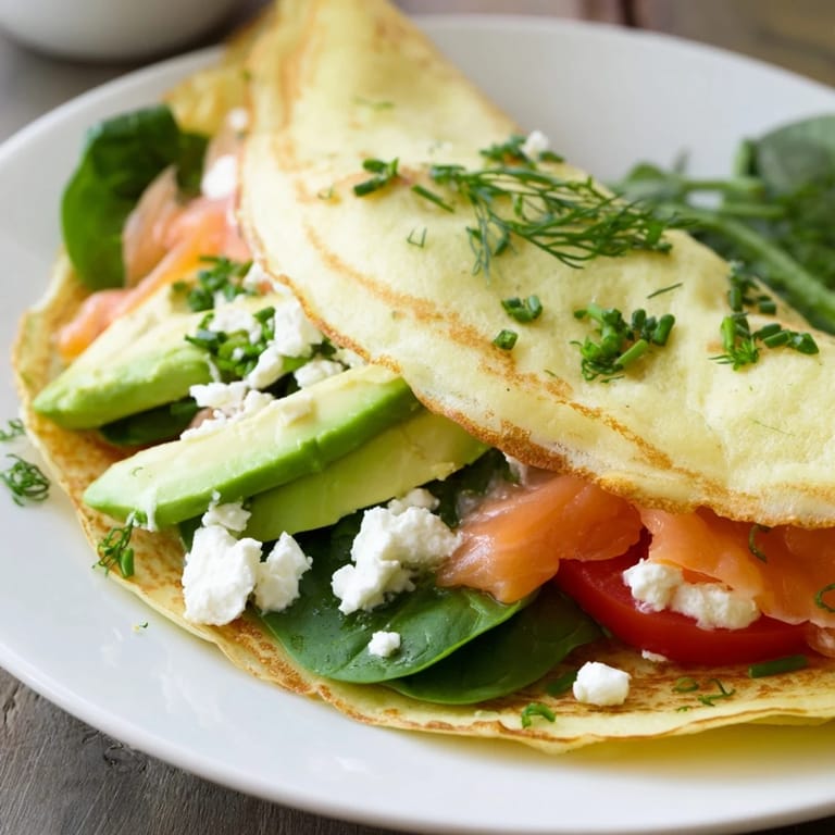 Savory Blender Egg Crepe Wrap, rolled and filled with spinach and tomatoes, perfect for a gluten-free breakfast.
