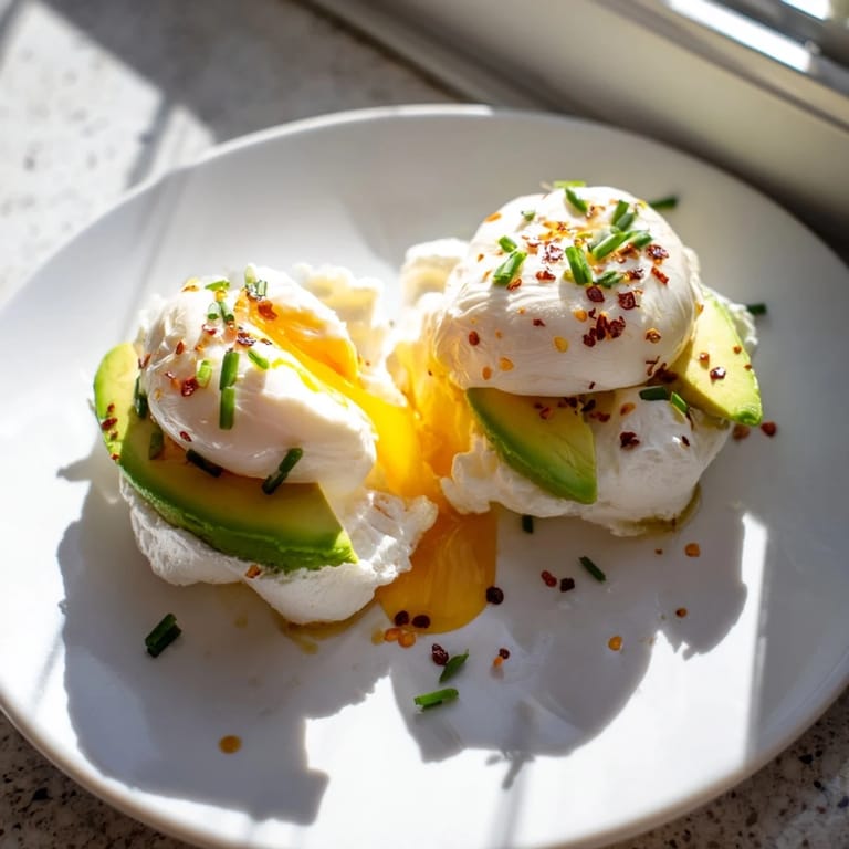 Fresh chives and red pepper flakes garnish the fluffy low carb breakfast stack.