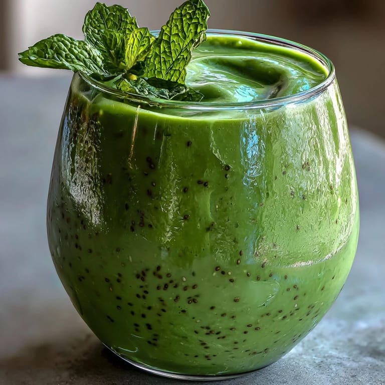 A high-speed blender pouring the creamy Green Detox Smoothie, featuring chopped apples, frozen bananas, and bright green leafy greens for a refreshing morning drink.