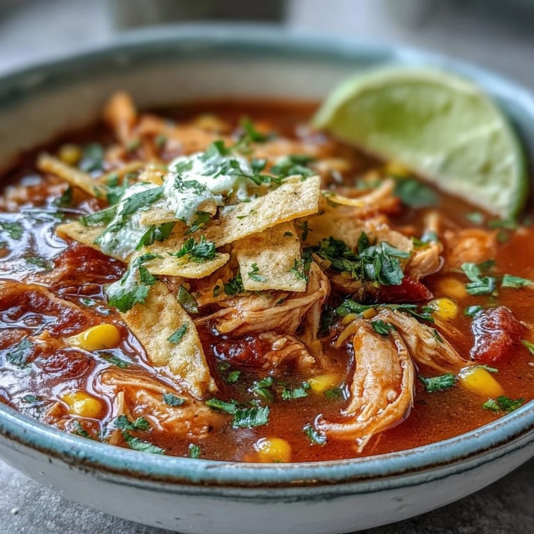 Best Chicken Tortilla Soup in a rustic bowl with lime wedges and fresh cilantro.