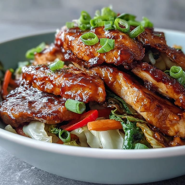 A close-up of Chicken Cabbage Stir-Fry reveals tender vegetables and a thick, aromatic glaze, perfect for a quick, family-style dinner.
