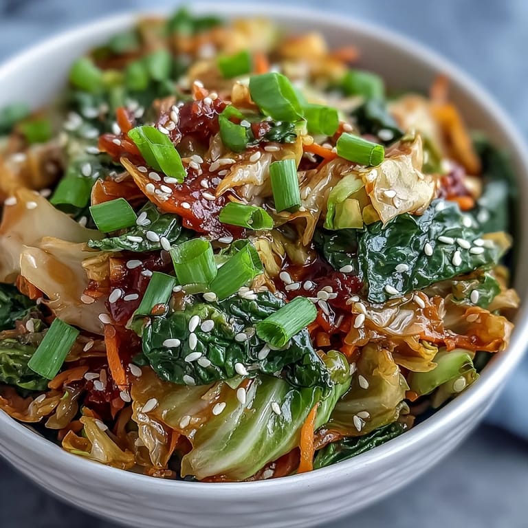 An overhead shot of Hot and Sour Cabbage in a black wok, highlighting the tender-crisp texture and colorful stir-fry ingredients.