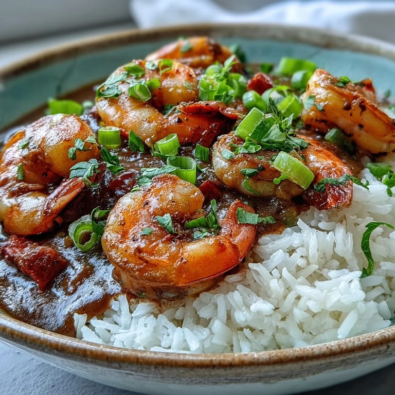 Serving of Classic New Orleans Étouffée with crusty bread on a rustic wooden table.