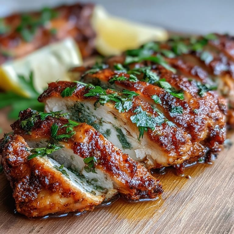 Perfectly cooked Oven Baked Chicken Breast sliced to reveal juicy, tender meat on a plate.