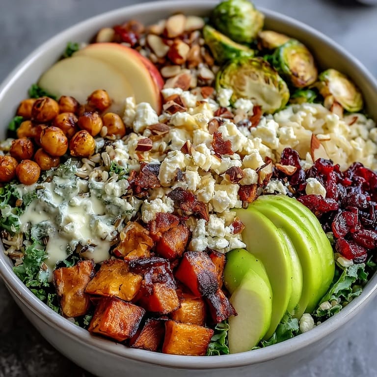 A vibrant Fall Harvest Bowl featuring wild rice, apples, celery, and crispy chickpeas for a wholesome lunch.
