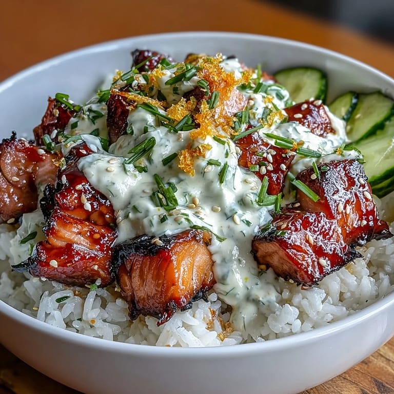 Delectable spicy mayo salmon rice bowl, perfect for a quick, flavorful dinner.