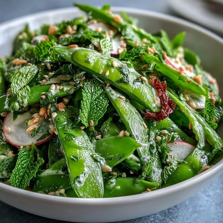 Crisp, refreshing snap pea radish salad featuring bright green snap peas and peppery radishes.