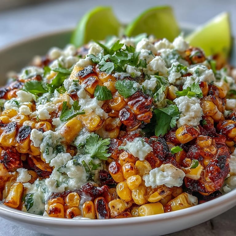 Creamy Mexican Street Corn Salad, featuring tangy lime dressing and fresh cilantro garnish.