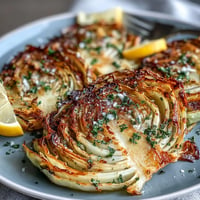 Golden Roasted Cabbage Steaks, tender with crispy edges and zesty lemon.